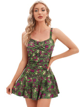 Load image into Gallery viewer, Green Floral Women&#39;s Plus-Size Flower Printing Shaping Body One Piece Swim Dresses Swimsuit
