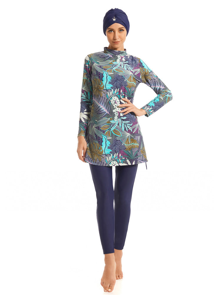 Green  Floral  Print Modest  Muslim Swimwear Burkini