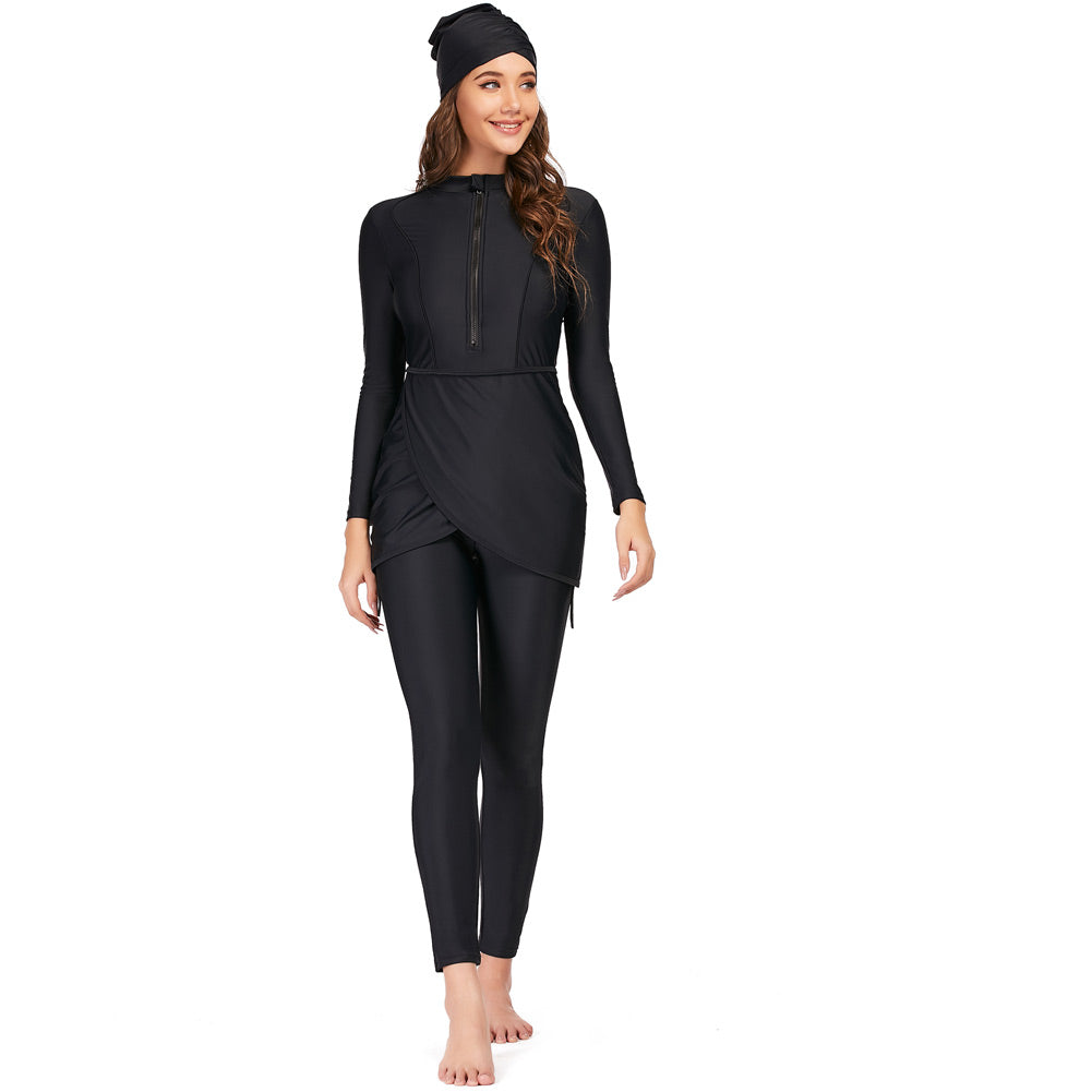 Solid Black Muslim Swimwear Burkini