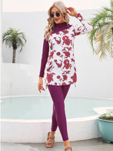 Load image into Gallery viewer, Purple Flower Print Muslim Swimwear Burkini with Hijab
