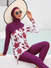 Load image into Gallery viewer, Purple Flower Print Muslim Swimwear Burkini with Hijab
