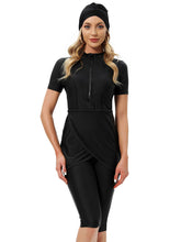 Load image into Gallery viewer, CROP Short Muslim Swimwear Womens Modest Muslim Swimsuit Burkini With Front Zip Black
