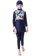 Load image into Gallery viewer, Full covered Modest  Muslim Swimwear Burkini For Girl Blue
