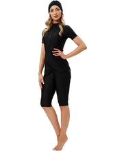 Load image into Gallery viewer, CROP Short Muslim Swimwear Womens Modest Muslim Swimsuit Burkini With Front Zip Black
