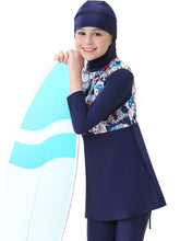 Load image into Gallery viewer, Full covered Modest  Muslim Swimwear Burkini For Girl Blue
